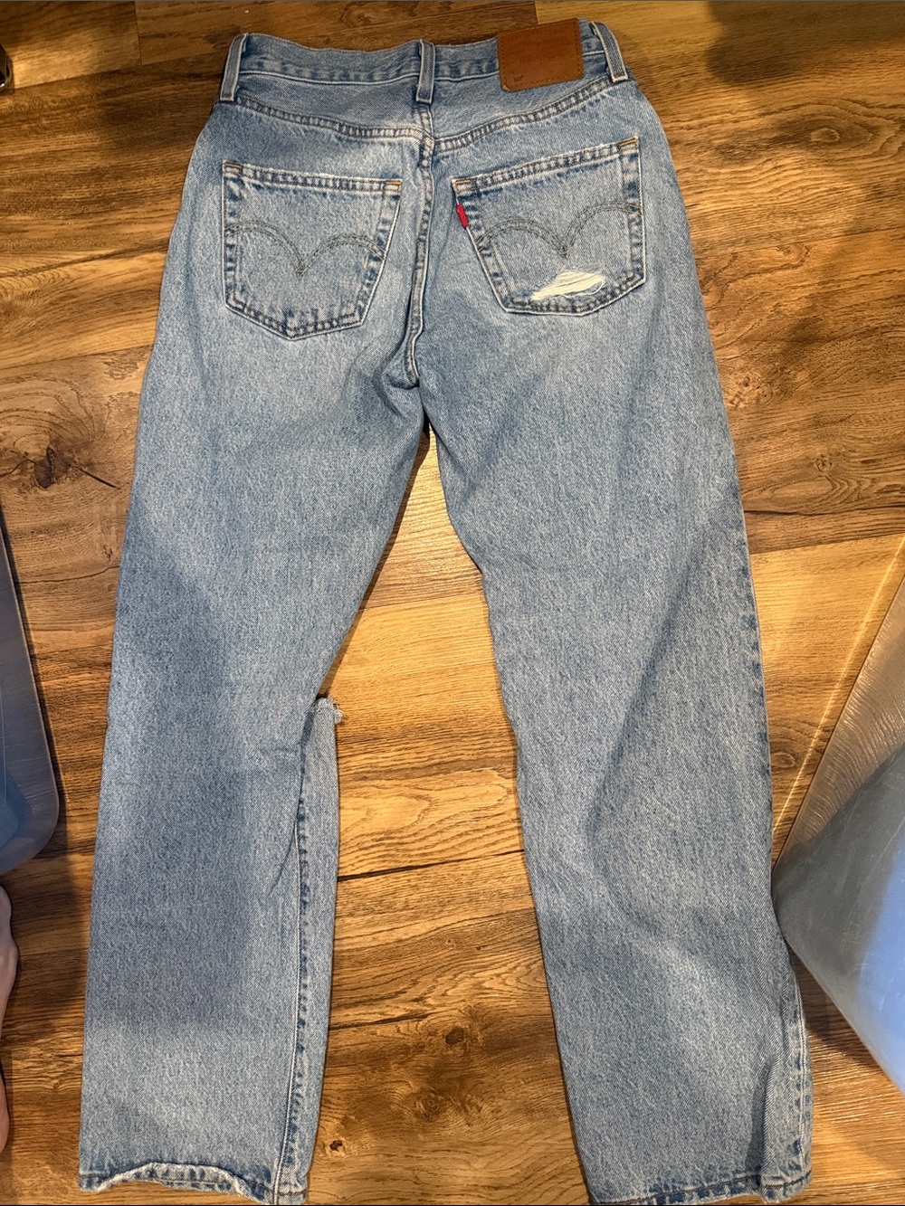 Levi's Light Blue Distressed Straight Leg Jeans - Picture 2 of 3